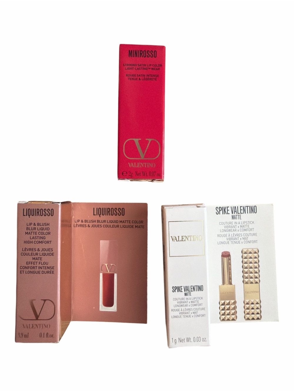 Valentino Lipstick Trio Rosso Valentino Pink Is Punk Nude Mini New in Box